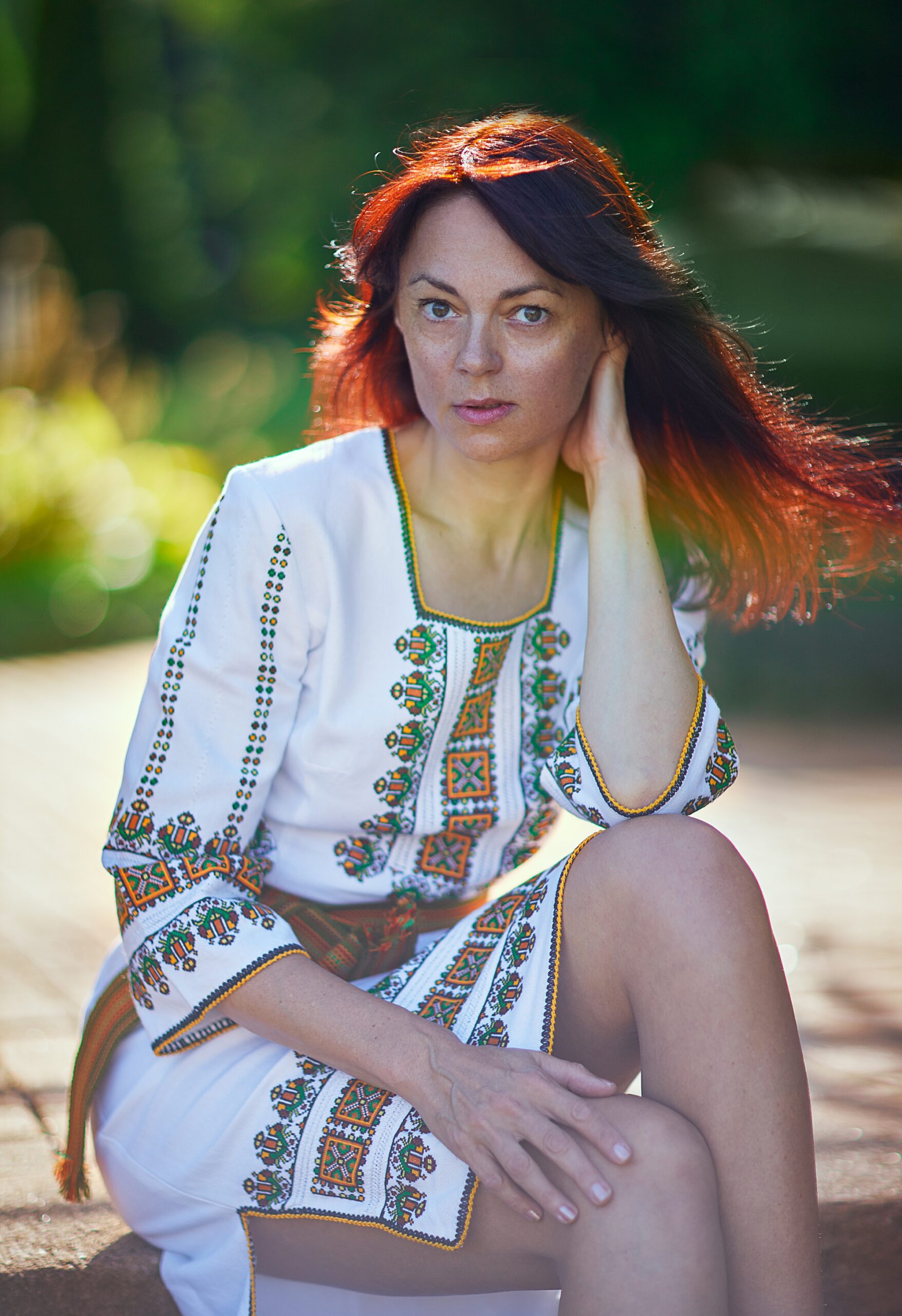 Slovak woman hair blowing in wind