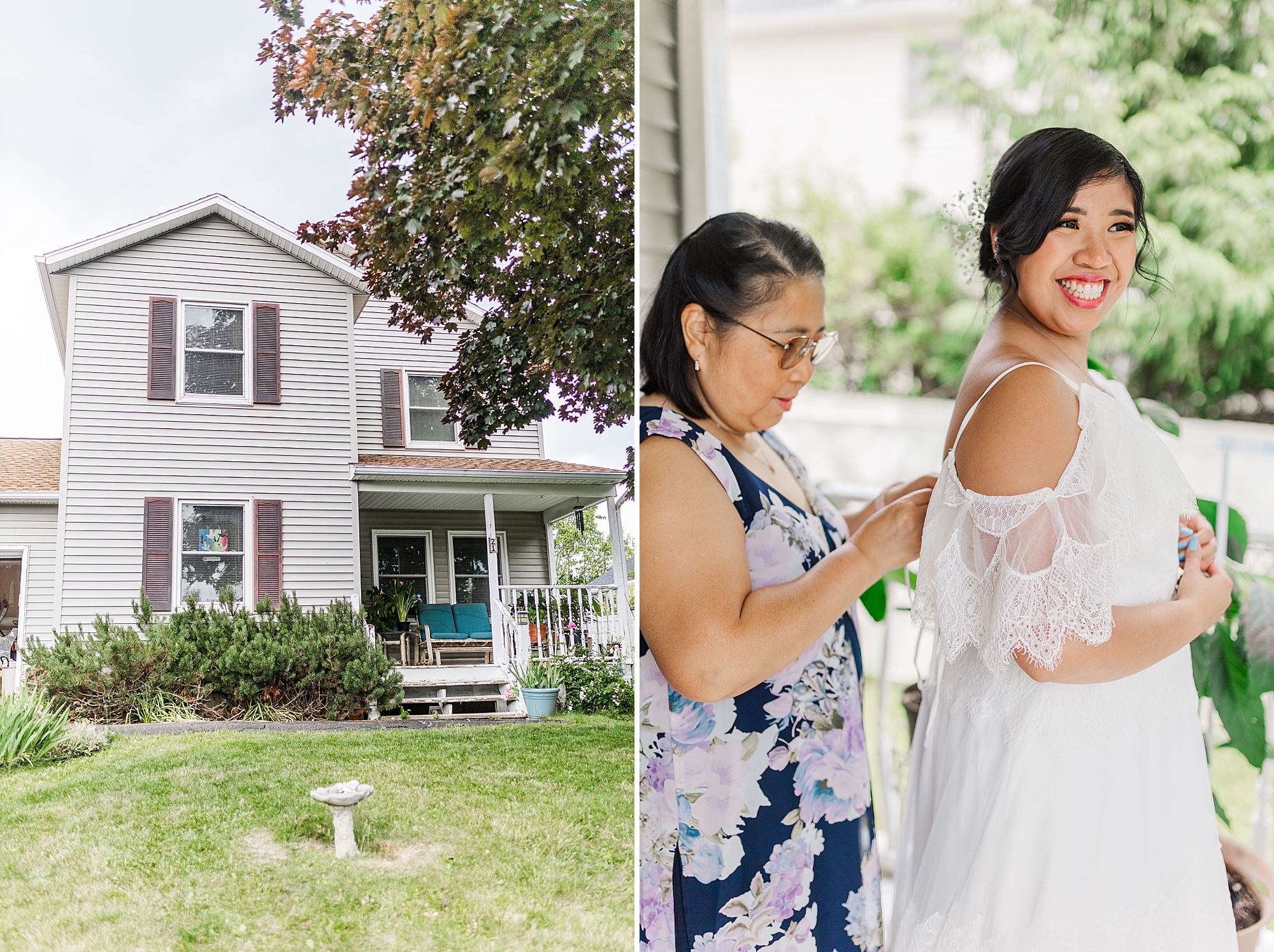 outside of house with mother of bride and bride on the porch