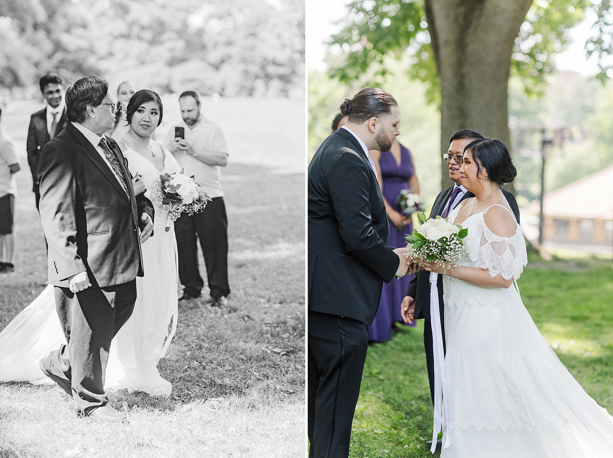 father walking daughter down the aisle and giving daughter away 