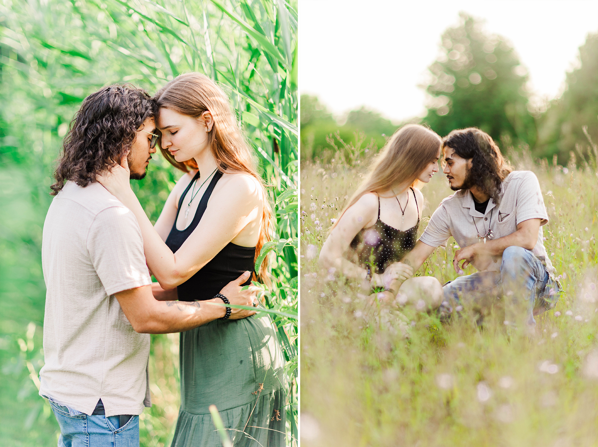 boyfriend and girlfriend sitting in a field together 