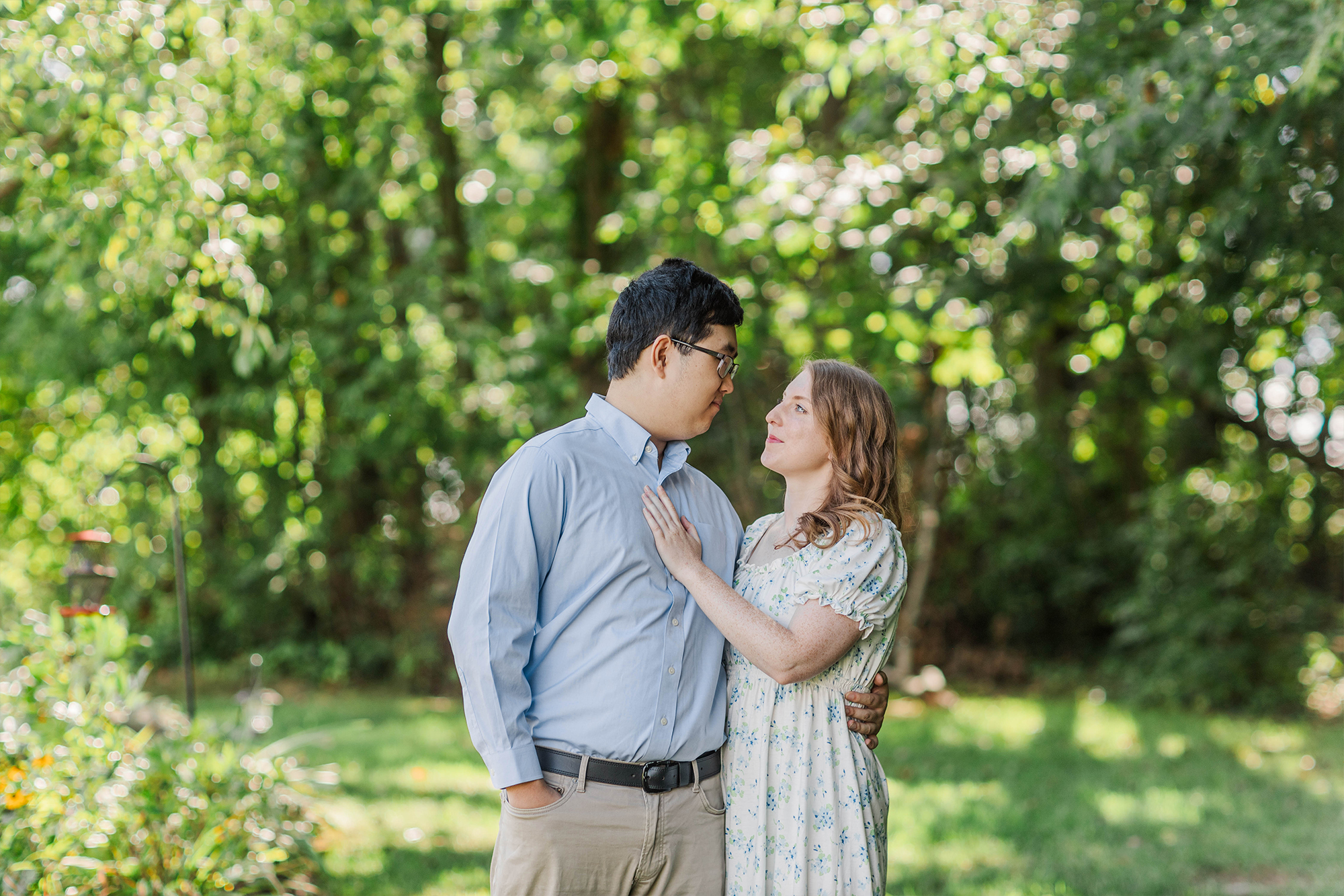 Couple looking at each other outdoors