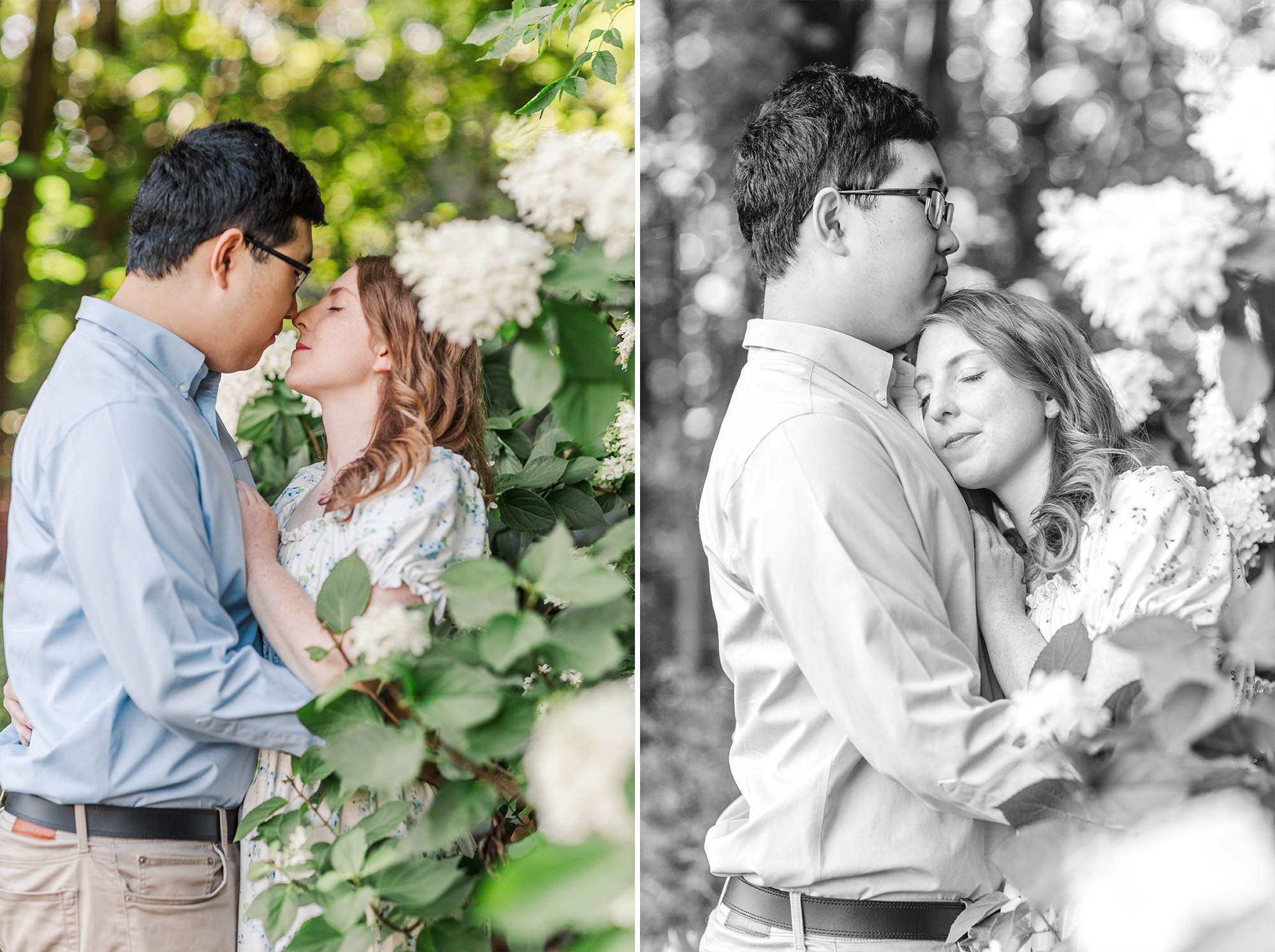 couple holding each other in tall flowers