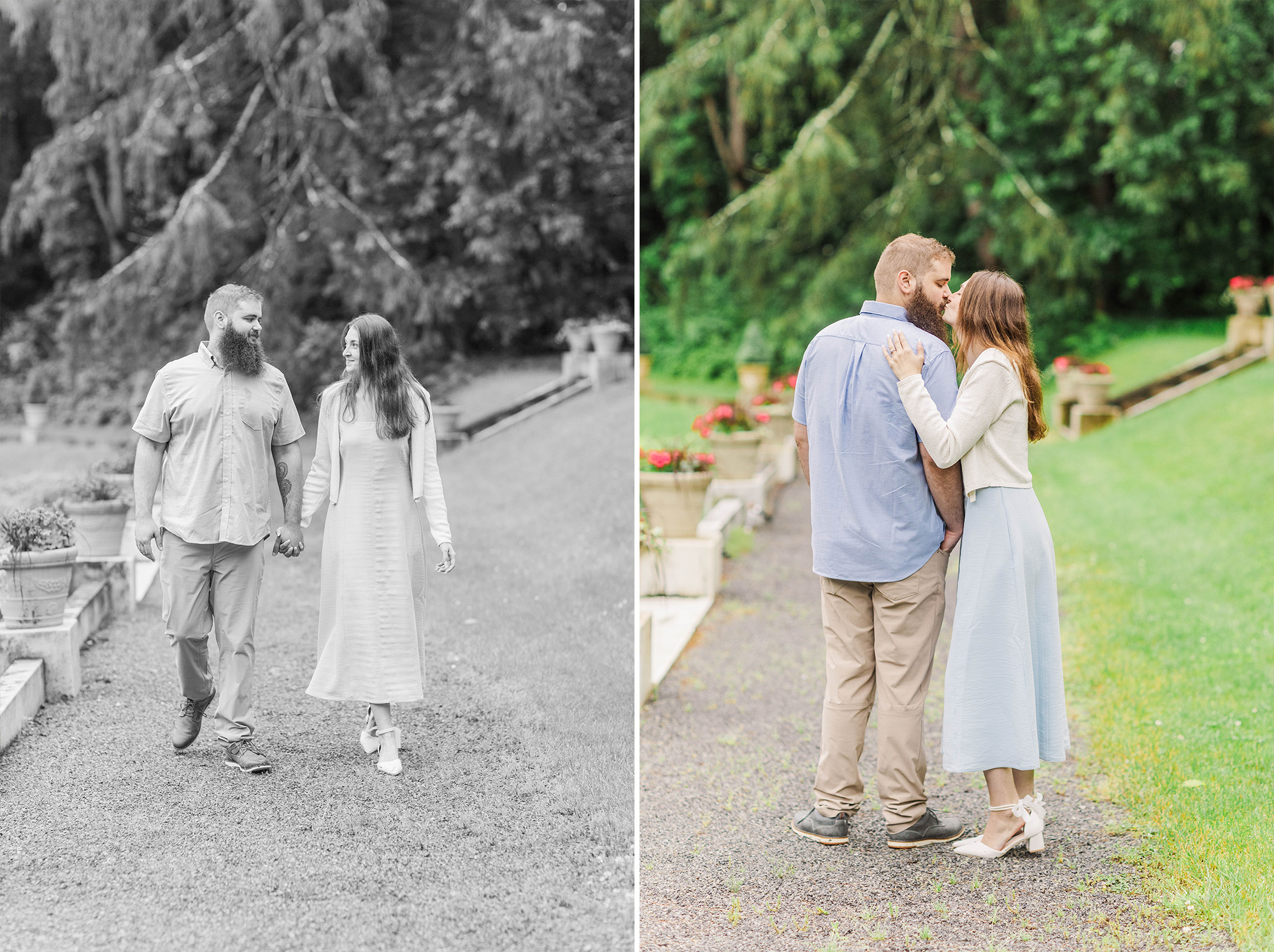 couple sharing kiss on pathway