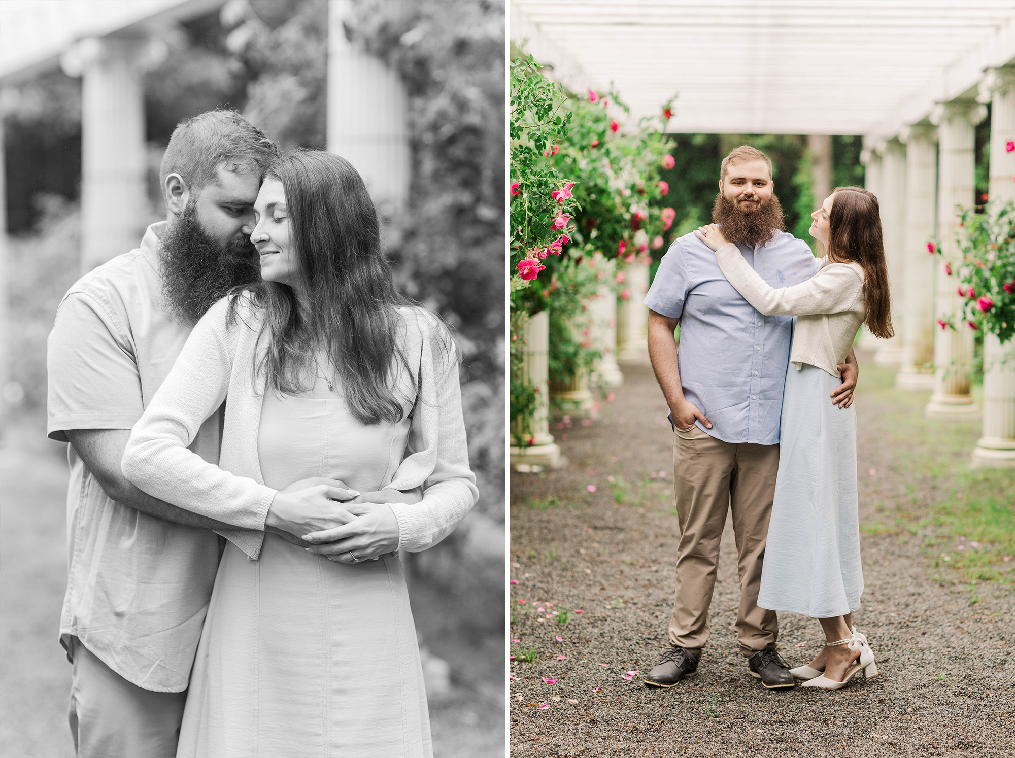 couple holding each other surrounded by flowers