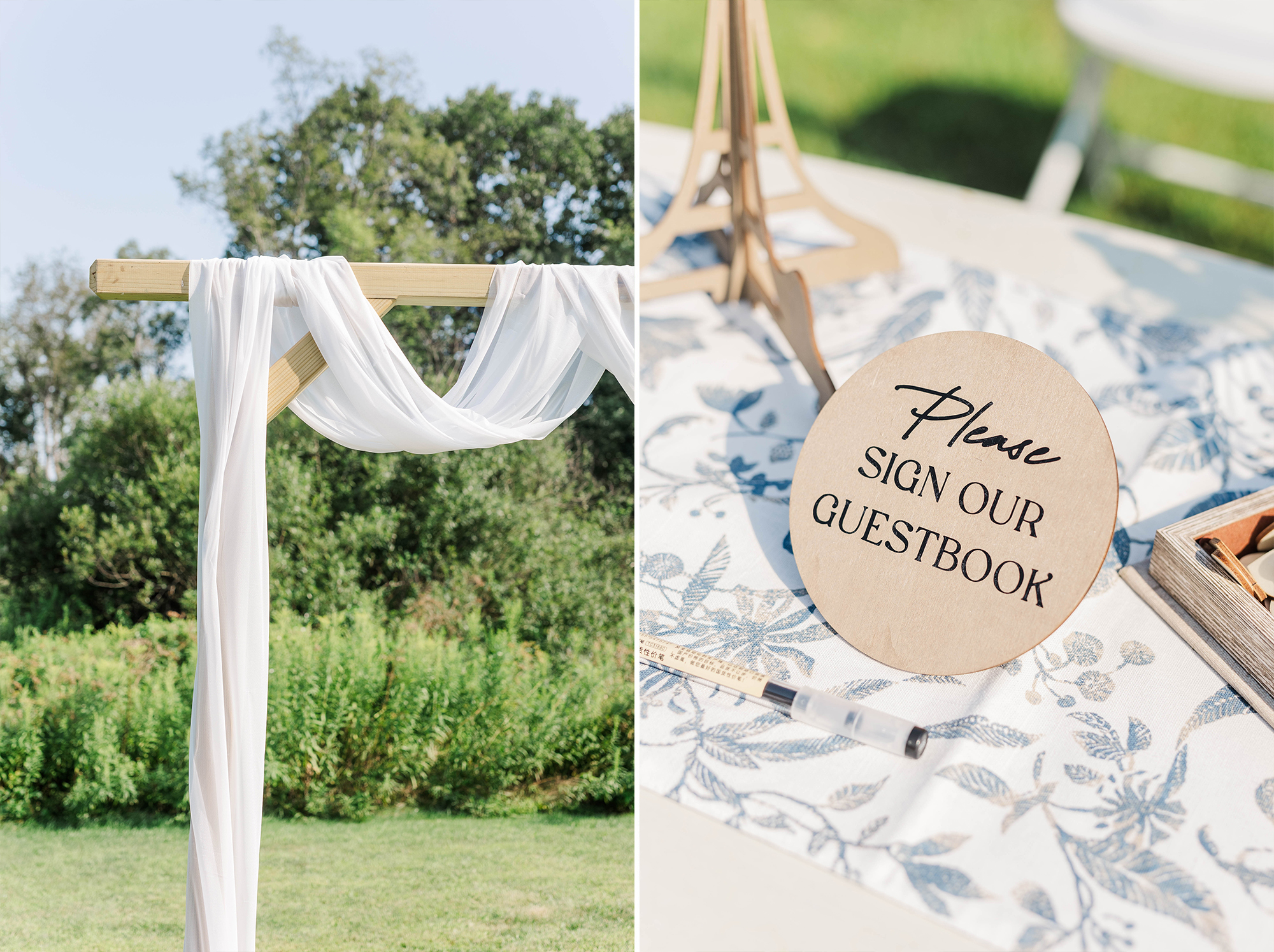 wedding arch and fabric with guestbook