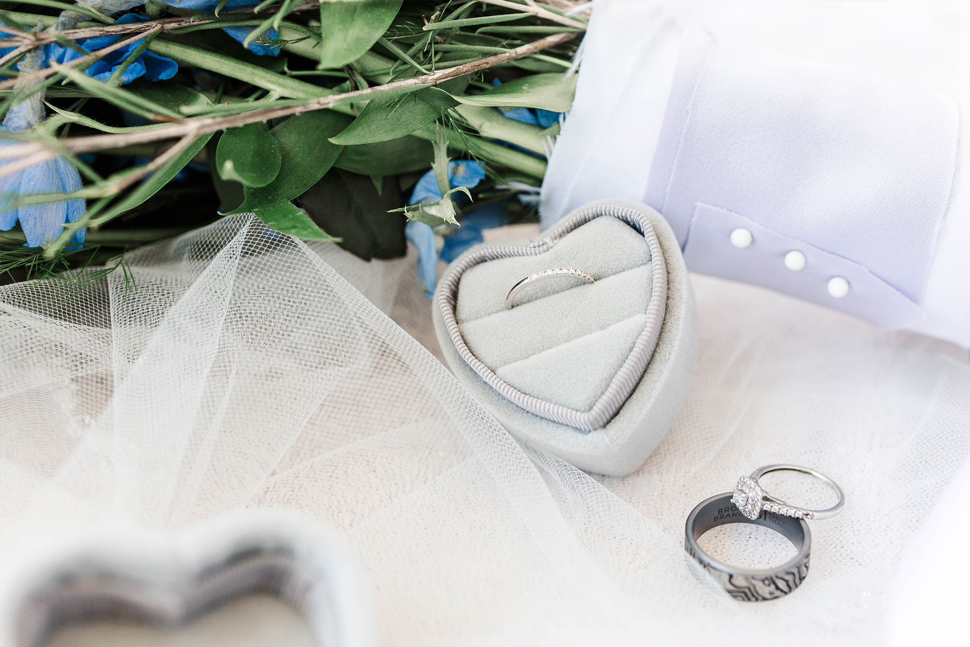ring box and flower bouquet