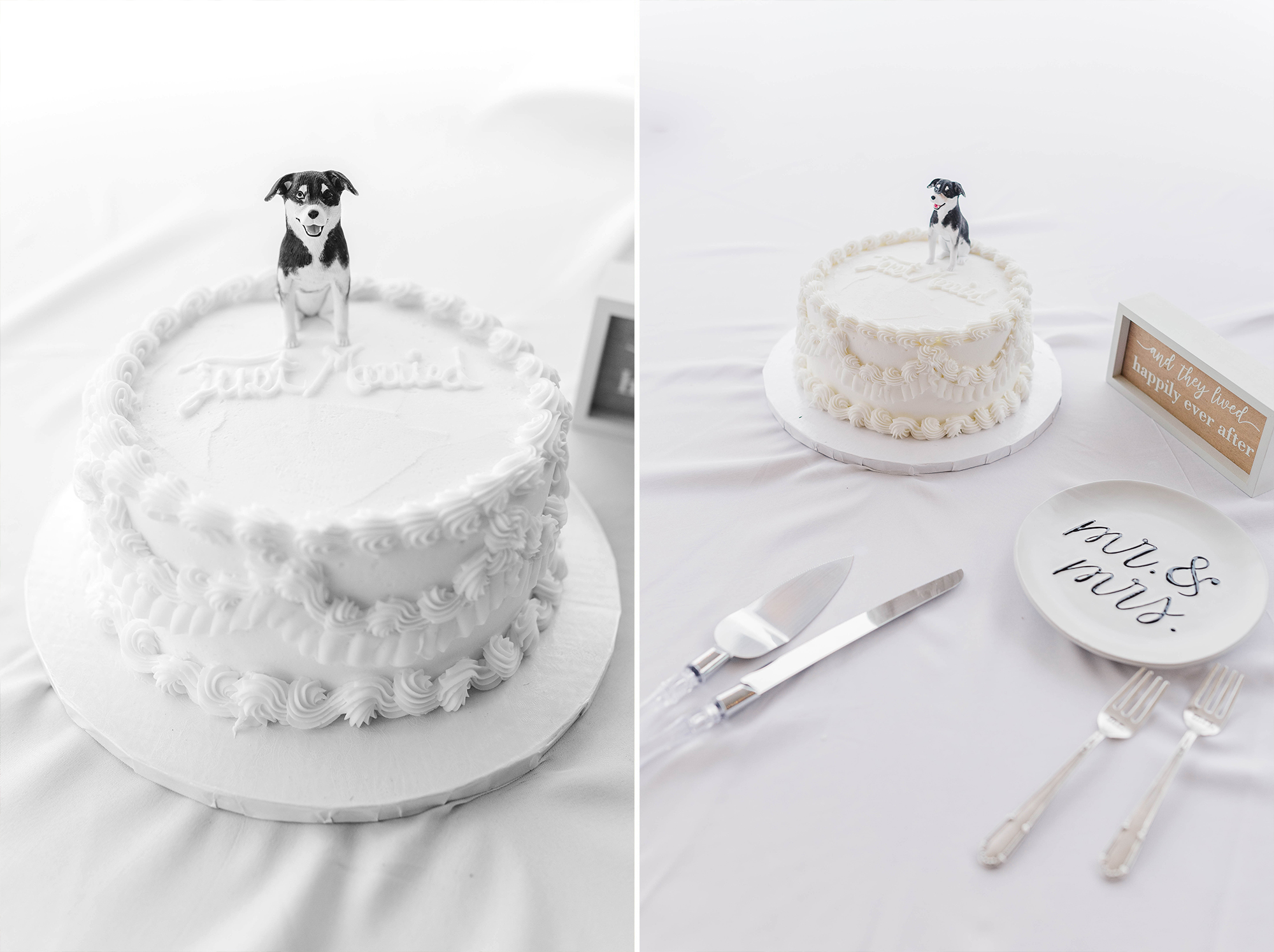 Wedding cake with tableware and decoration
