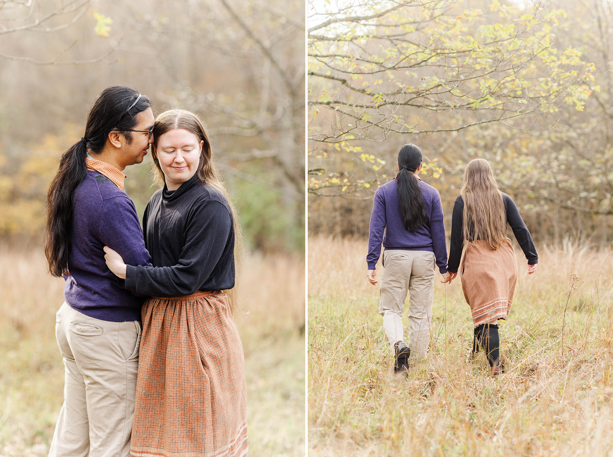 couple holding each other in park and also walking with each other in park