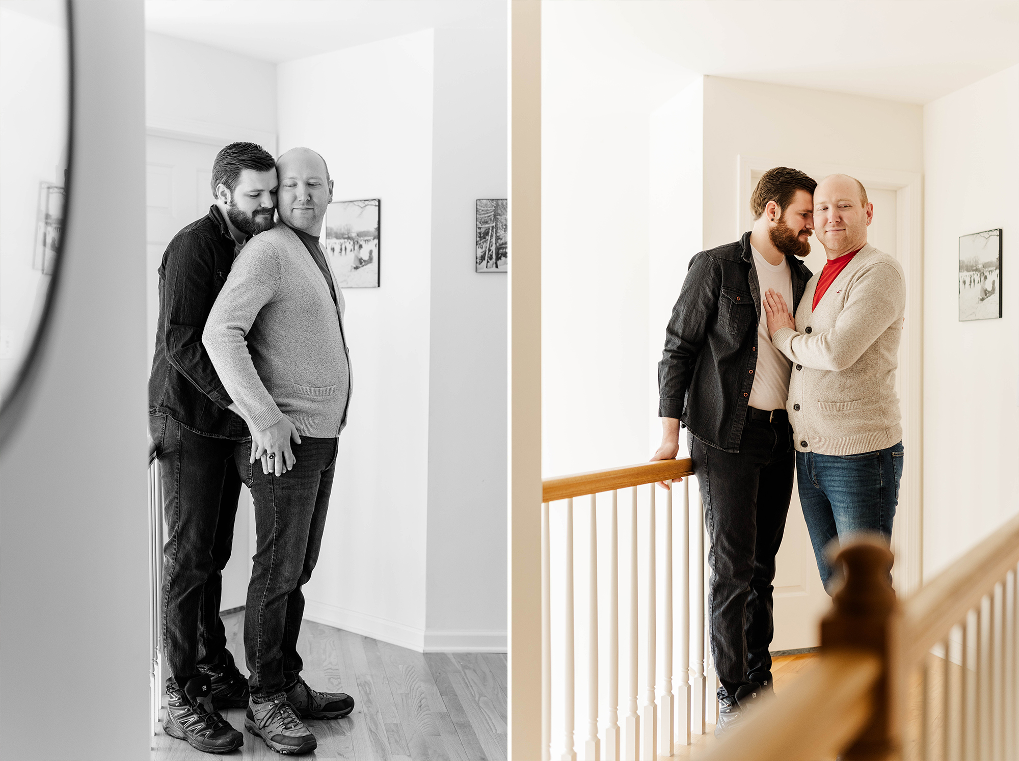 couple posing with each other while standing in hallway