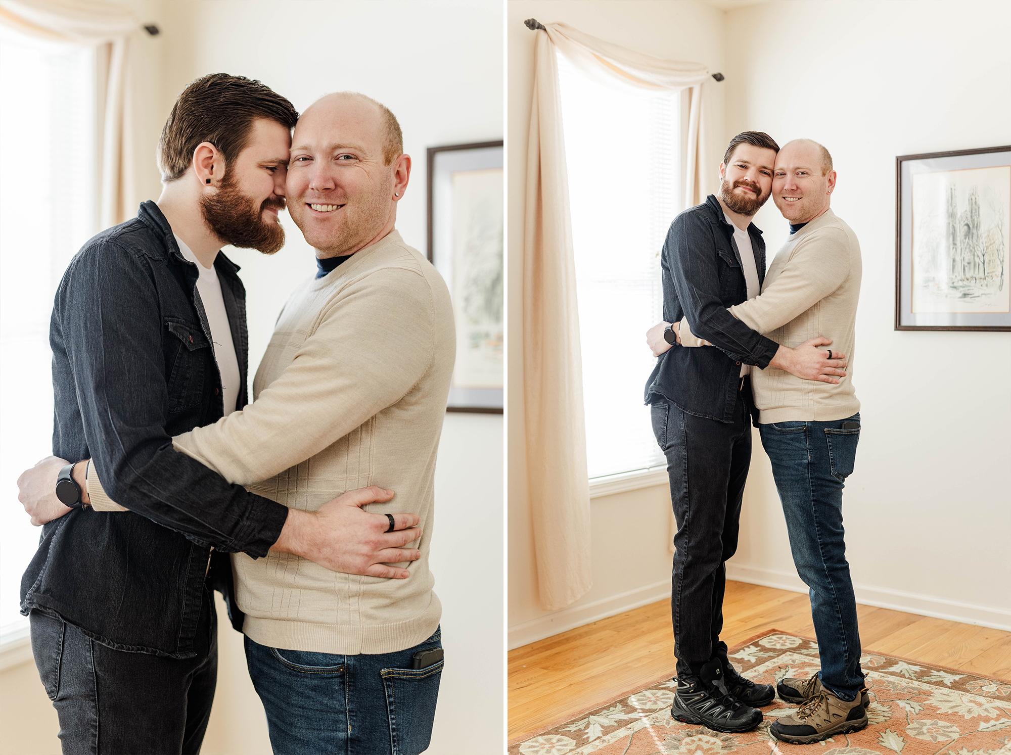 Couple embracing each other in living room