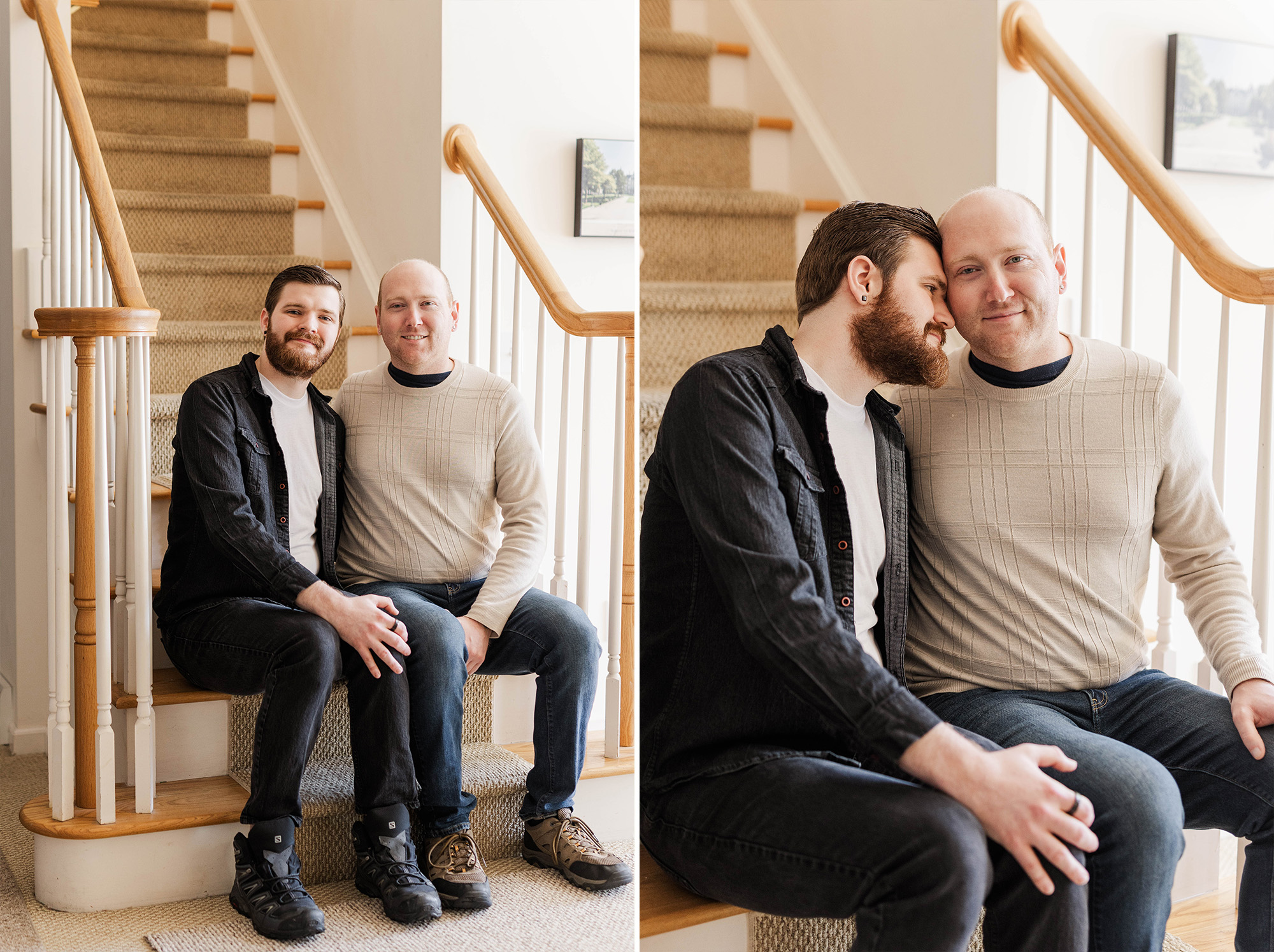 couple posing with each other on stairwell