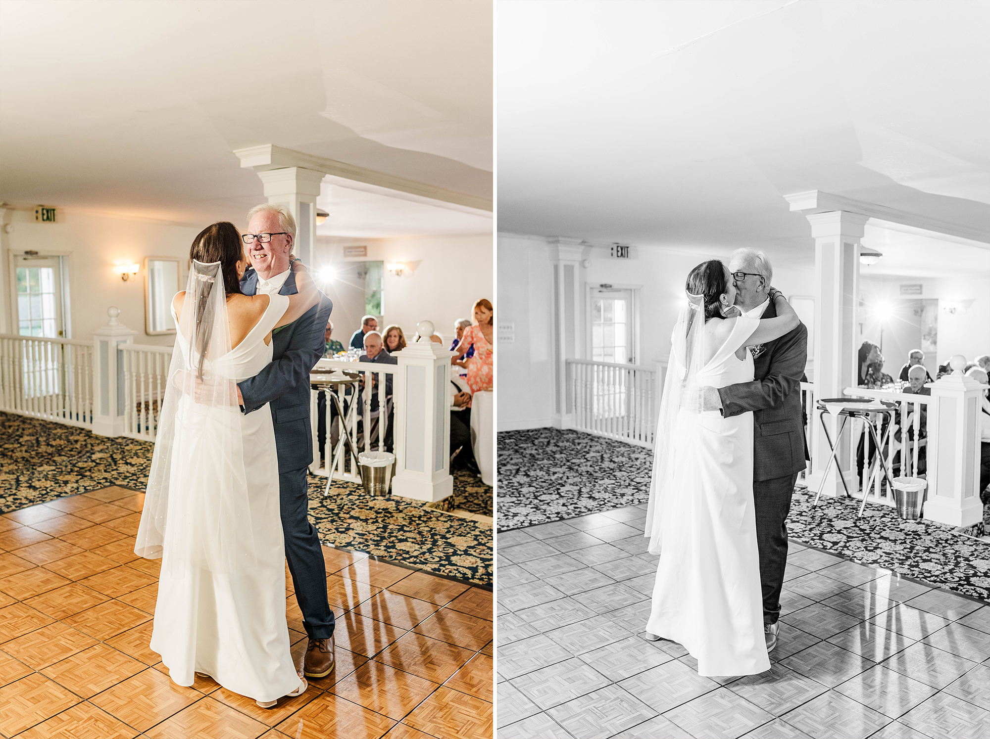 bride and groom first dance on dance floor 