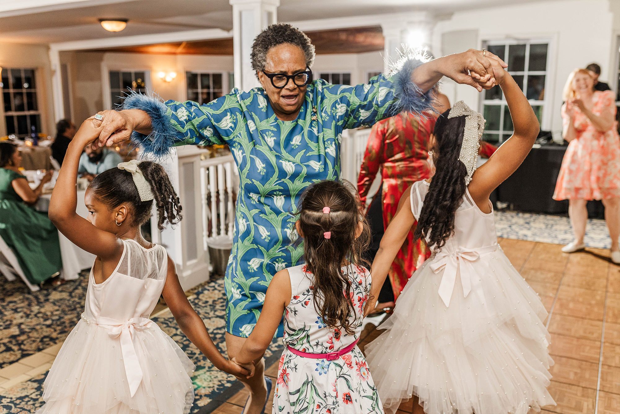 wedding guest and children dancing on dance floor